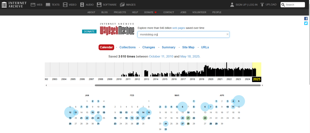 Capture d'écran du site Wayback Machine